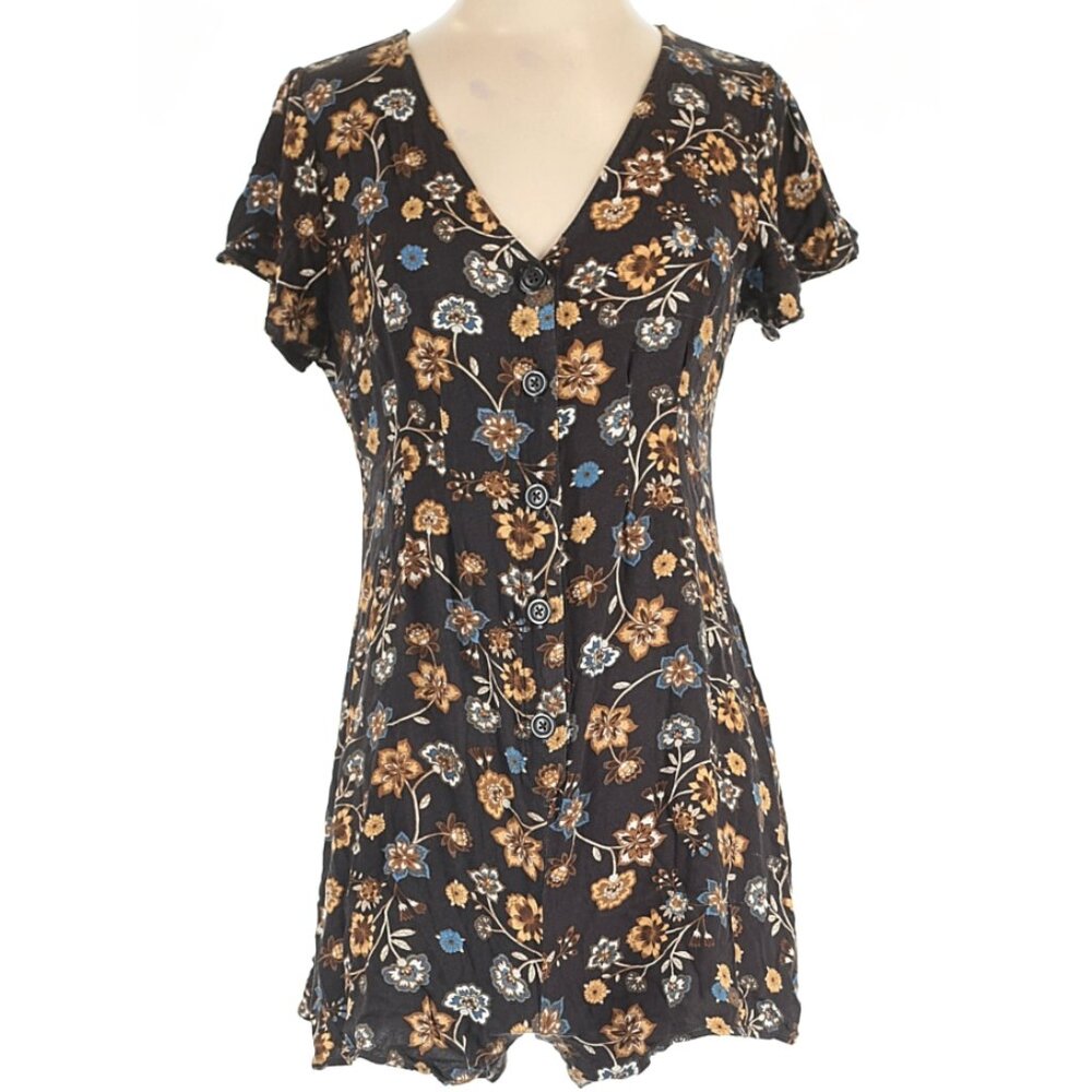 Large BB DAKOTA Romper Black Wildflowers Boho  Floral Shorts